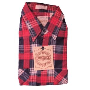 Saugatuck Dry Goods 80s Vintage Men's 100% Cotton Flannel Red Blue Medium NWT